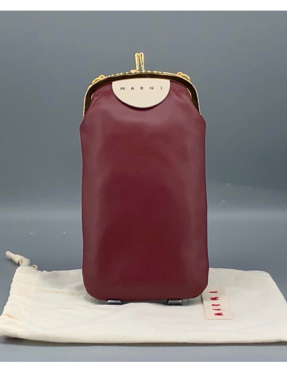 Super Cute MARNI Kisslock Red Leather Chain Pouch